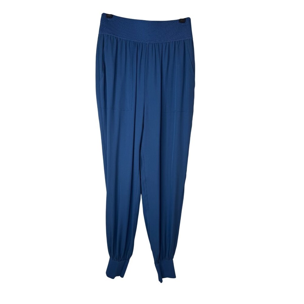 Theory Small 100% Silk Harem Jogger Pants Brilliant Blue Pockets Elastic Waist